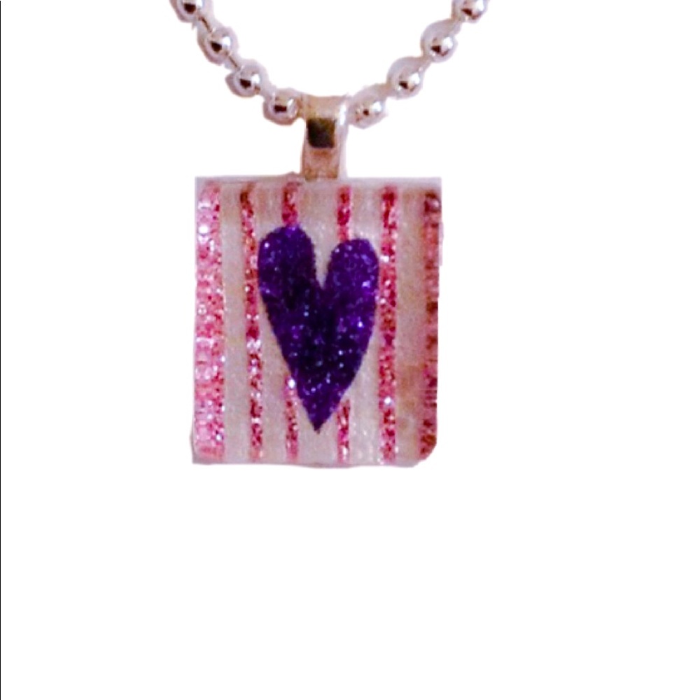 Sparkly Purple Heart Necklace w/ pink. NWOT